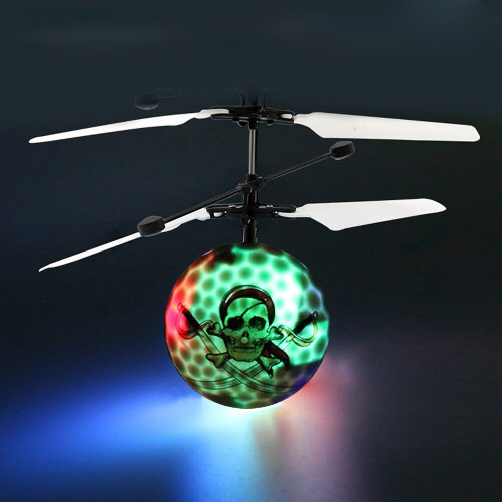 Halloween Skeleton Head Induction Helicopter Ball Mini Induction Suspension Hand Flying Toy LED Light For Kids Children #30