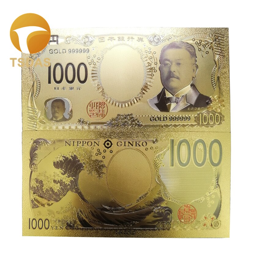 24k Gold Plated Banknote Japan 10000 Yen Gold Foil Note Fancy Collectable Banknotes Value 10pcs/lot: 1000