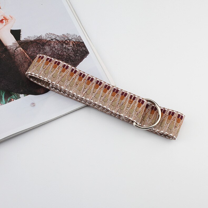 Lærred bælte forlænge lærred bælte litterær stil unisex studerende bælte trend d ring dobbelt spænde bælte: 04