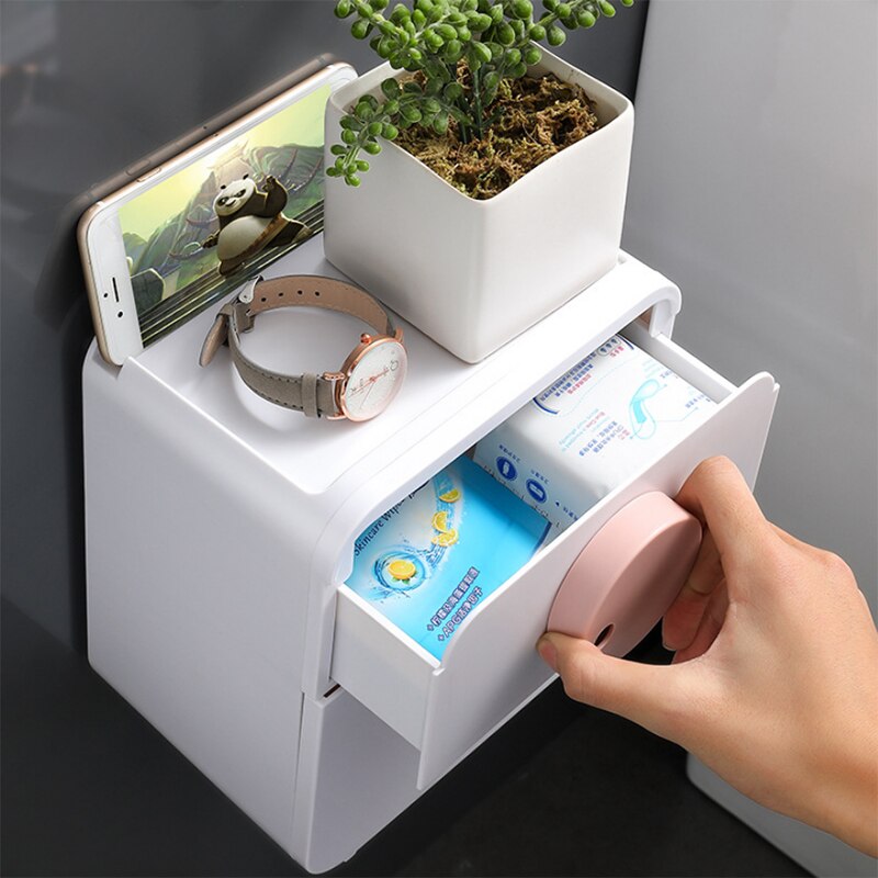 Distributeur mural de mouchoirs de salle de bains | Distributeur étanche de mouchoirs en papier multiplis, boîte de rangement de mouchoirs en papier avec tiroir