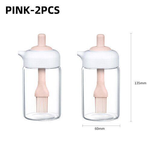 Creatieve Glazen Fles Olie Met Borstel Azijn Fles Saus Container Pot Kruidkruik Koken Olie Borstel Keuken Benodigdheden Accessorie: Pink-2PCS