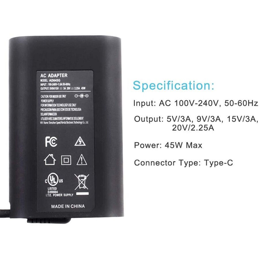 45W USB-C Type-C PD Charger AC Power Supply Adapter Compatible with Dell DELL XPS 12 9250 XPS 13 9365 9370 Inspiron 14 7437