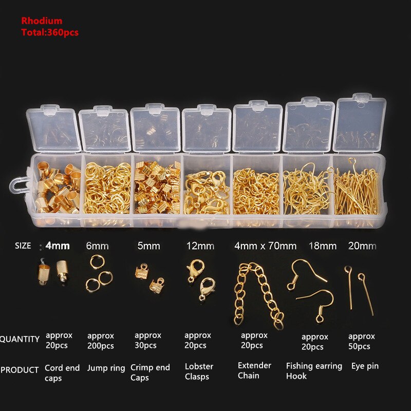 Gold/Silver Jewelry Accessories Kit (Open Jump Ring, Eye Pins, Lobster Clasp, Hooks, Ends Fastener Clasp,s Extend Chain) HK069: Gold plated kit