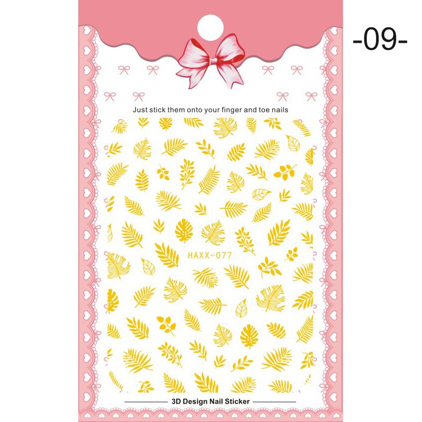 1 Pc Colorful Marple Leaf Gold Silver 3D Nail Sticker Flower Pattern Nail Art Transfer Stickers DIY Nail Decoraion: 09