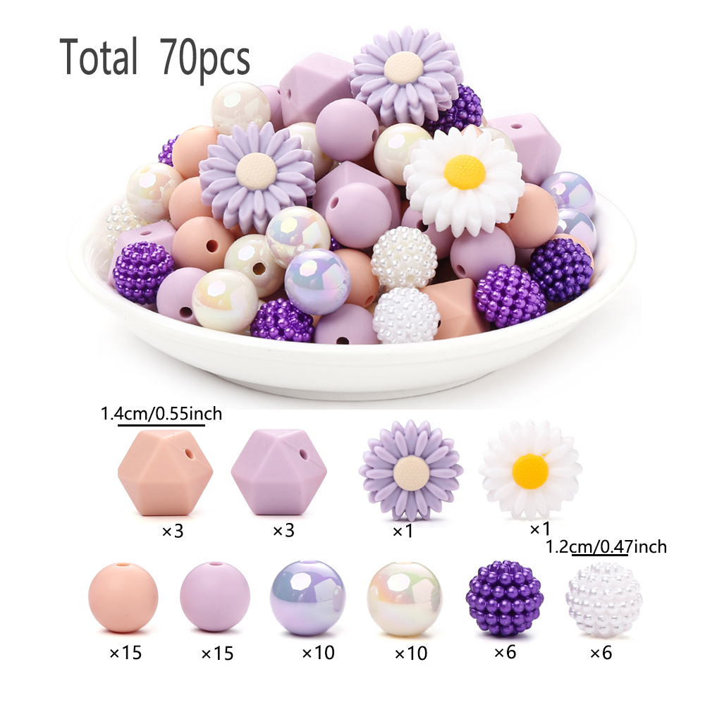 Perles de dentition en silicone pour bébé, 70 pièces, de alimentaire, pour bricolage, tétine, collier, accessoires: Black