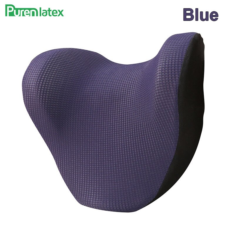 PurenLatex Car Headrest Slow Rebound Memory Foam Auto Pillow Ice Silk Soft Protect Neck Spine Support Head Cushion Release Pain: Blue