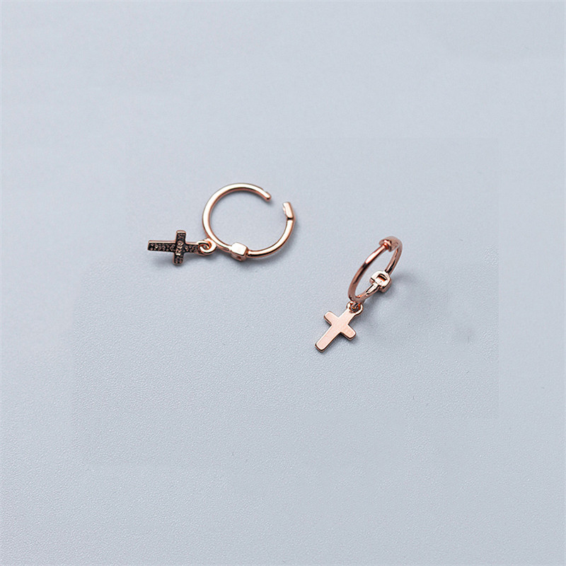 INZATT Real 925 Sterling Silver Star Cross Beads Heart Pendant Hoop Earrings For Women Party Prevent Allergy Trendy Fine Jewelry: XEY460 Rose Gold