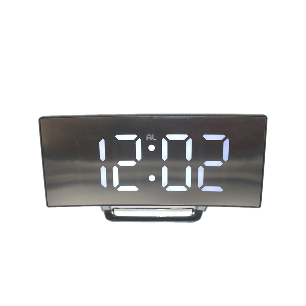 Bedroom Large Number Digital Alarm Clock Curved Dimmable LED Screen for Kids: white