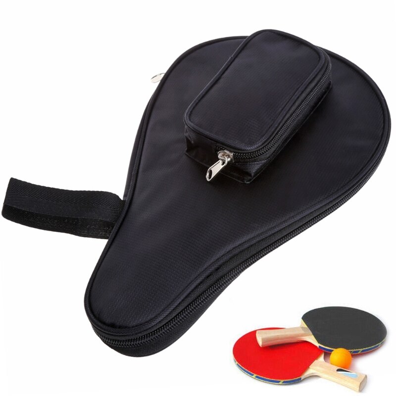Waterproof Black Table Tennis Racket Bag PingPong Paddle Bat Case w/ Ball Pouch