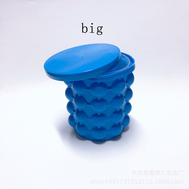 Outdoor round plastic ice bucket with lid Silicone ice bucket Bar double-layer champagne wine beer bucket: big blue