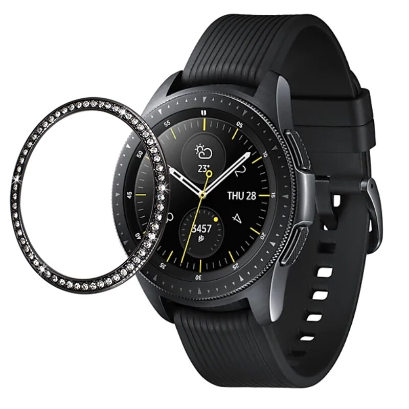 Bisel brillante para Samsung Galaxy Watch 42mm 46mm/ Gear S3 Frontier, anillo de Metal de diamante, cubierta adhesiva, accesorios para reloj, parachoques: Black / Gear S3