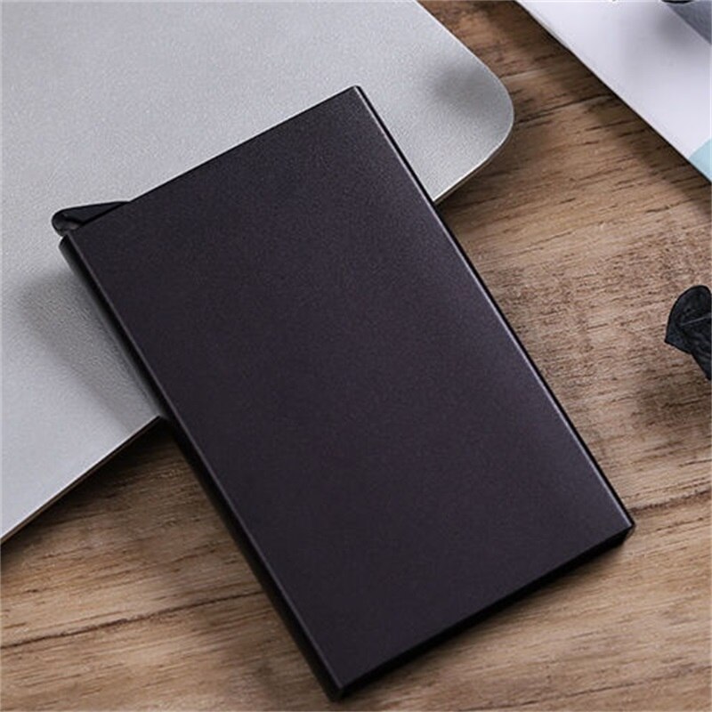 Rfid anti-diefstal slimme portemonnee dunne id-kaarthouder unisex automatisch solide metalen bank creditcardhouder zakelijke mini: Zwart