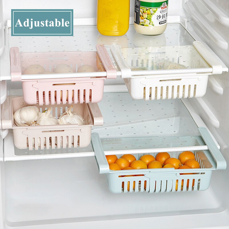 Kitchen Organizer Adjustable Kitchen Refrigerator Storage Rack Fridge Freezer Shelf Holder Pull-out Drawer Organiser Space Saver