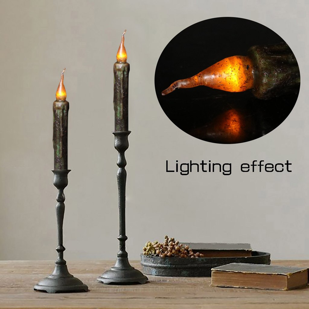 BLACK 17cm LED Flameless Wax Candle Battery Operated Taper Pillar Candle,