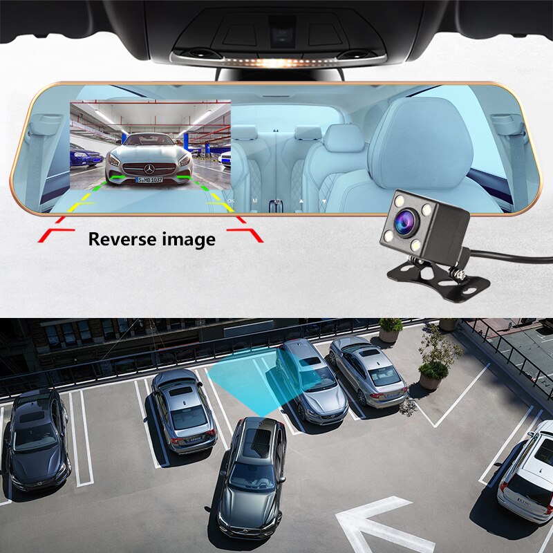 Jansite 4.3 inch Touch Screen 1080P Car DVR Mirror Dash Cam Car Camera Recorder Rear View Mirror Registrar Night Vision