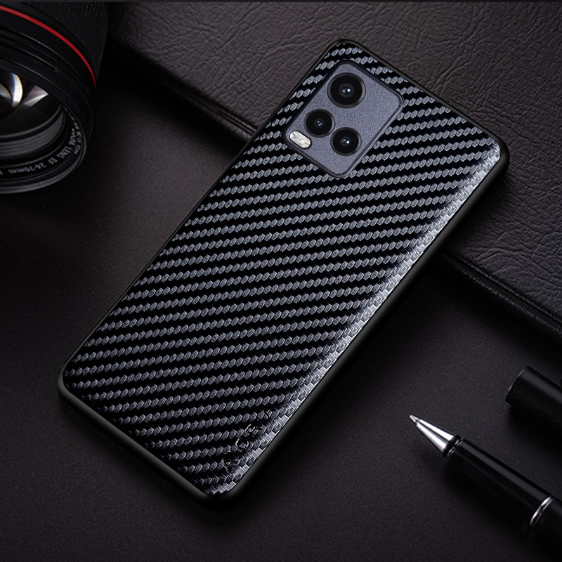 Carbon Fibre Textuur Case Voor Vivo Y33S Y21S Y21 Y33T Mode Soft Cover Coque Voor Vivo V21E V21 v23E V23 Case: PP / Sky Blue