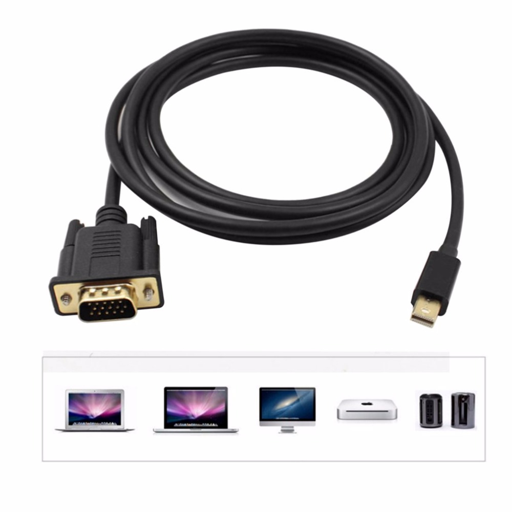 1.8m Mini DisplayPort naar VGA Kabel Adapter Full HD 1080P Display Port Male naar VGA Adapter Kabel Voor macBook HDTV Projector