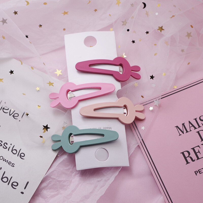 4 PCS Lovely Star Rabbit Candy Color Girls Hairpins Hair Clip Kids Headwear Children Hair Accessories Baby BB Clips