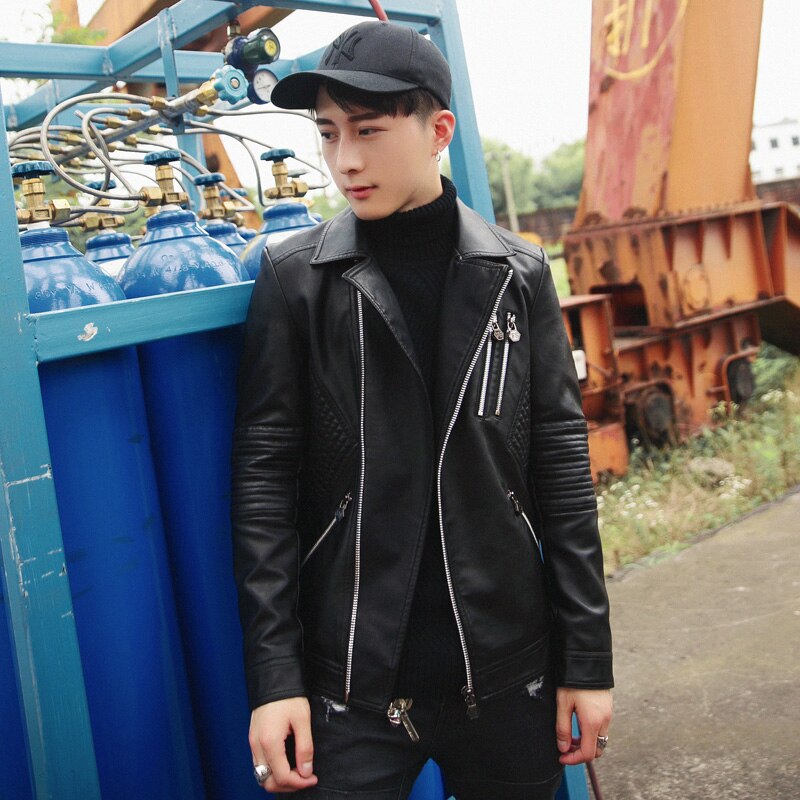 KENNTRICE chaqueta de cuero acolchada negra para motorista, chaquetas de cuero de invierno para hombre, chaquetas masculinas de Hip Hop Punk con doble cremallera
