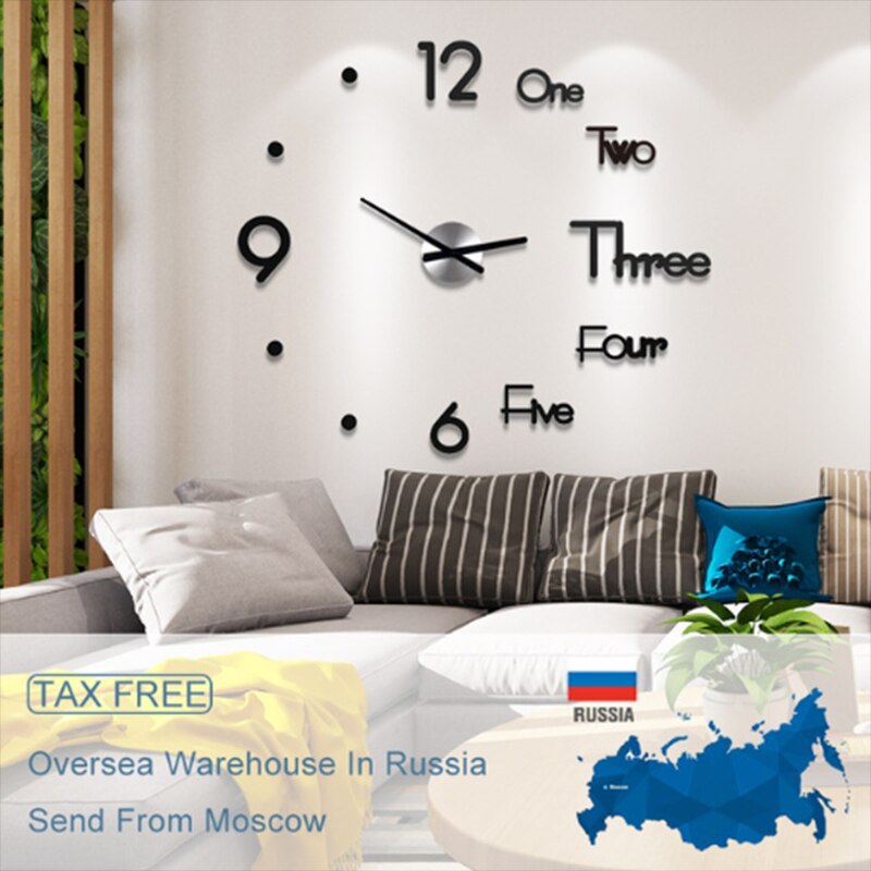 Reloj de pared grande Diy 3D reloj Adhesivo de pared silencioso auto-adhesivo extraíble Reloj de pared pegatina hogar sala de estar decoración