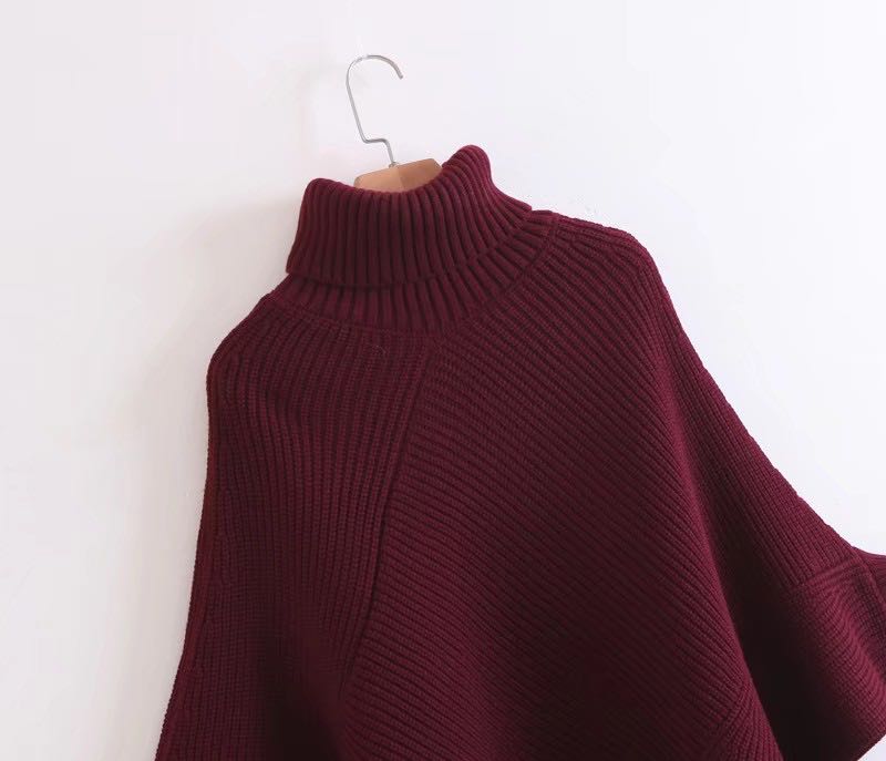 H.SA Women Autumn WinterTurtleneck Sweaters Batwing Sleeve Oversized Sweater Poncho Pullover and Sweater Jumpers Irregular Pull