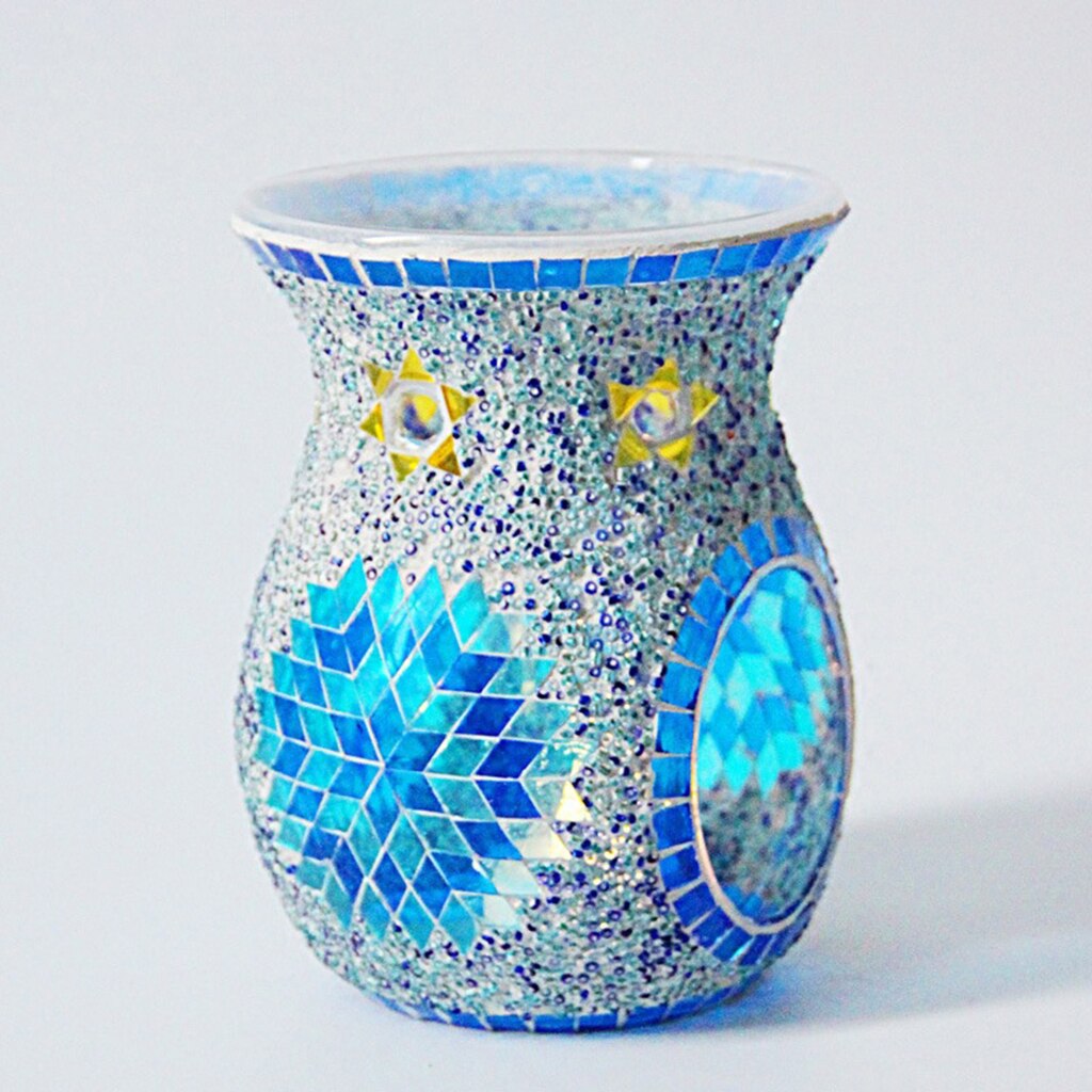 Mosaic Glass Oil Burner Candle Holders, Tea Night Light Holders Handmade Artwork for Home Decor Party Decorations: Blue