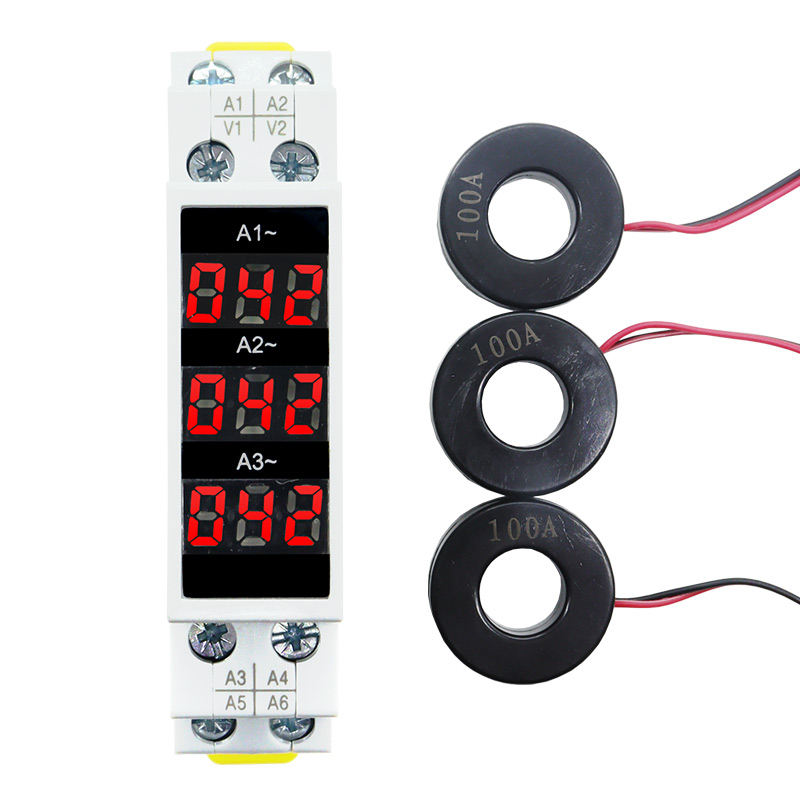 Medidor de amperios trifásico de montaje en carril Din Ac 80-500V 100A Mini indicador de amperímetro Modular Detector de pantalla Digital LED