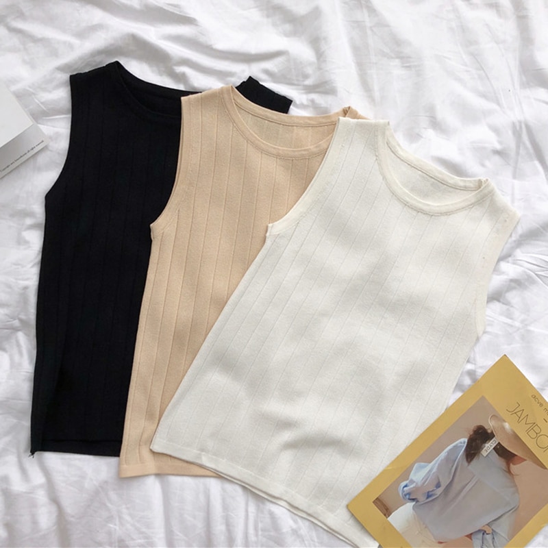 Mujer sorte tank tops kvinder sommer top elasticitet hvid strikket stribet afslappet dametøj camiseta haut femme verano