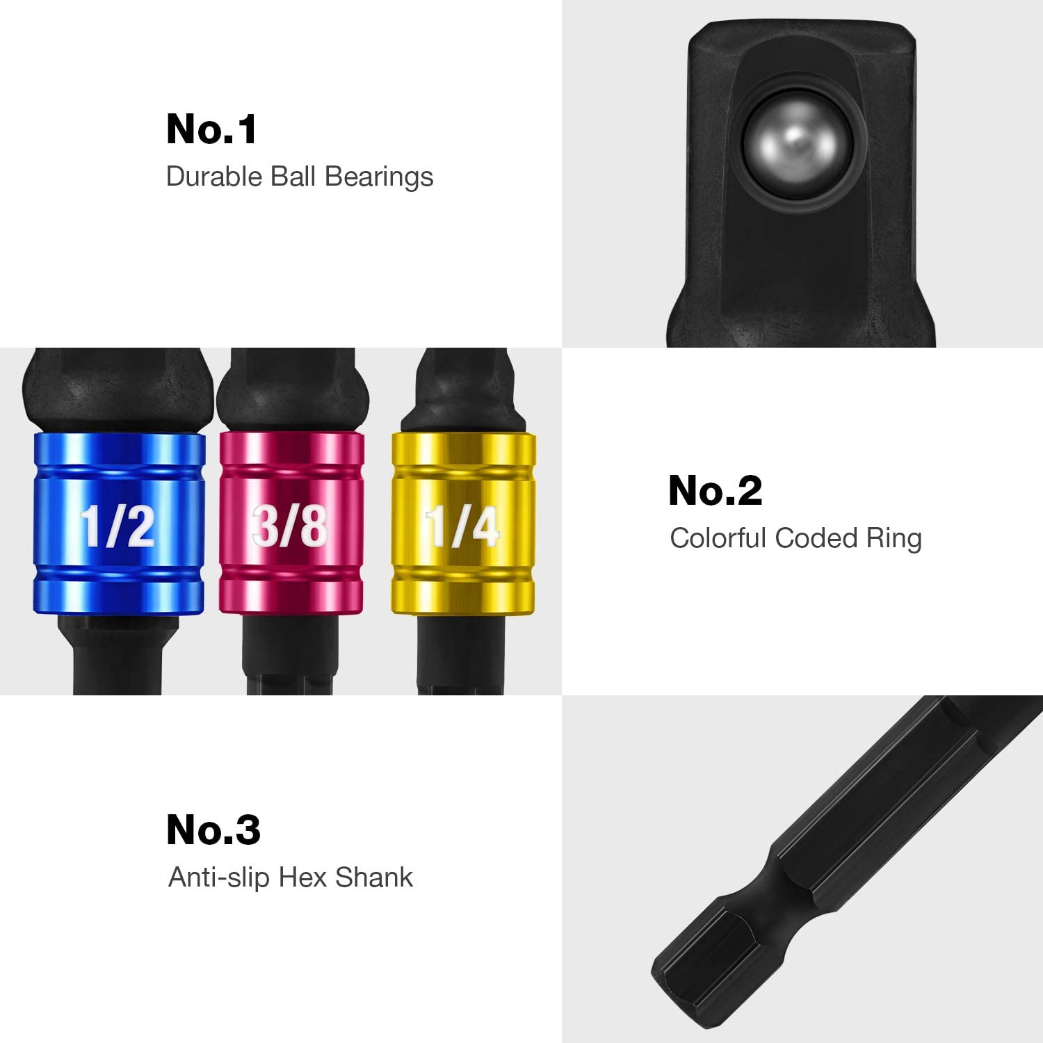 7 Piece Impact Grade Driver Socket Adapter Extension Set