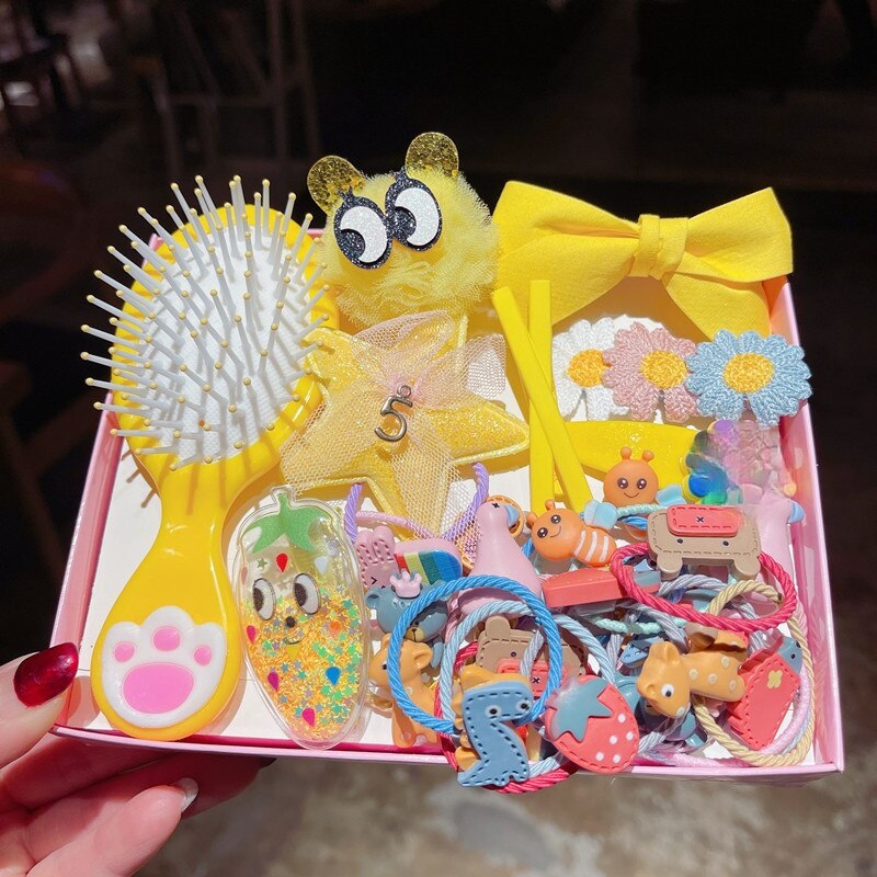 Set di fermagli per capelli da 28 pezzi accessori per capelli carini copricapo da ragazza fiocco fiore forcine per animali fascia per capelli cartone animato copricapo elastico regalo: 28pcs yellow