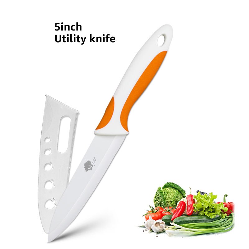Keramik Messer 6 5 4 3 zoll Chef Fleisch Zoll-dienstprogramm Slicing Schäl Messer Weiß Klinge Bunte Anti-slip Griff küche Kochen Werkzeuge: 5 inch orange white