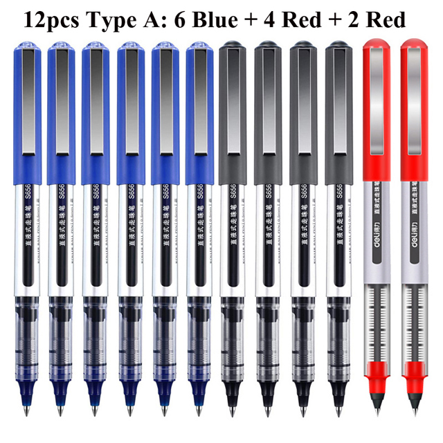 Deli RollerBall Pens,12 Pack Blue Black Fine Point Roller Ball Pen, 0.5mm Liquid Gel Ink Pen for Writing Journaling Taking Notes: Light Yellow