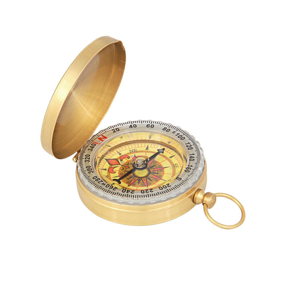 Zuiver Koper Clamshell Kompas Met Lichtgevende Zakhorloge Kompas Draagbare Outdoor Multifunctionele Metalen Meten Ruler Tool