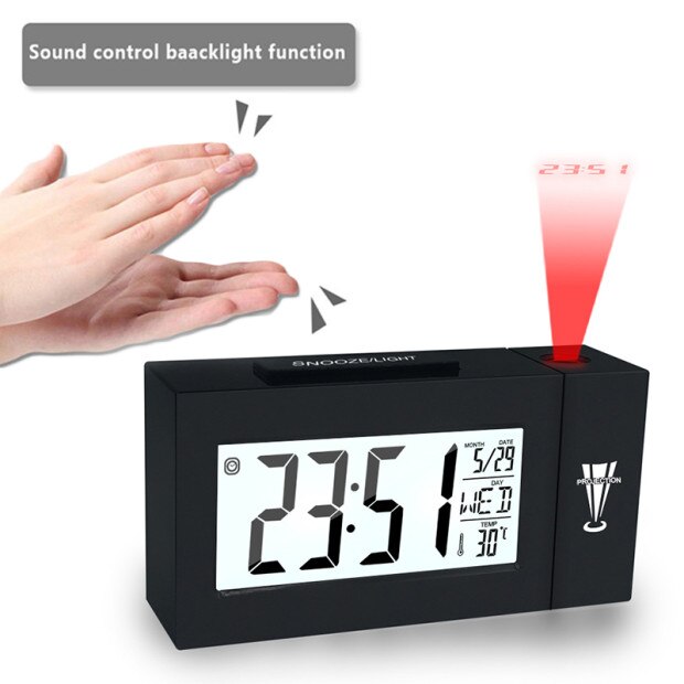 LED Alarm Projektion Uhr Thermometer Hygrometer kabellos Wetter Bahnhof Digital Uhr Schlummern Pult Tabelle Projekt Radio Uhr: Schwarz 150x56x80mm