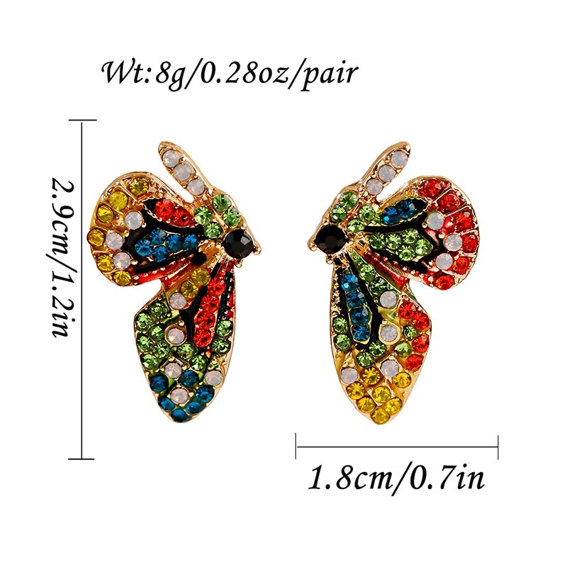 Red Yellow Butterfly Stud Earring Women Corful CZ Earrings Statement Jewelry Party Christmas