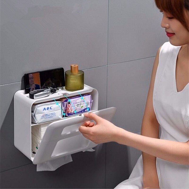 Suportes de papel higiénico à prova dwaterproof água wall-mounted portátil caixa de armazenamento de tecido suporte de papel do banheiro papel sem instalação de perfuração