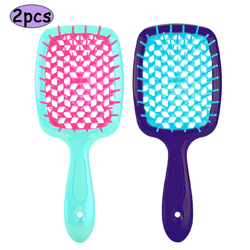 Peine para desenredar el cabello, masaje del cuero cabelludo, peine antiestático, cepillo para el cabello hueco para peinado de peluquero seco y húmedo, 2 uds.: Azul
