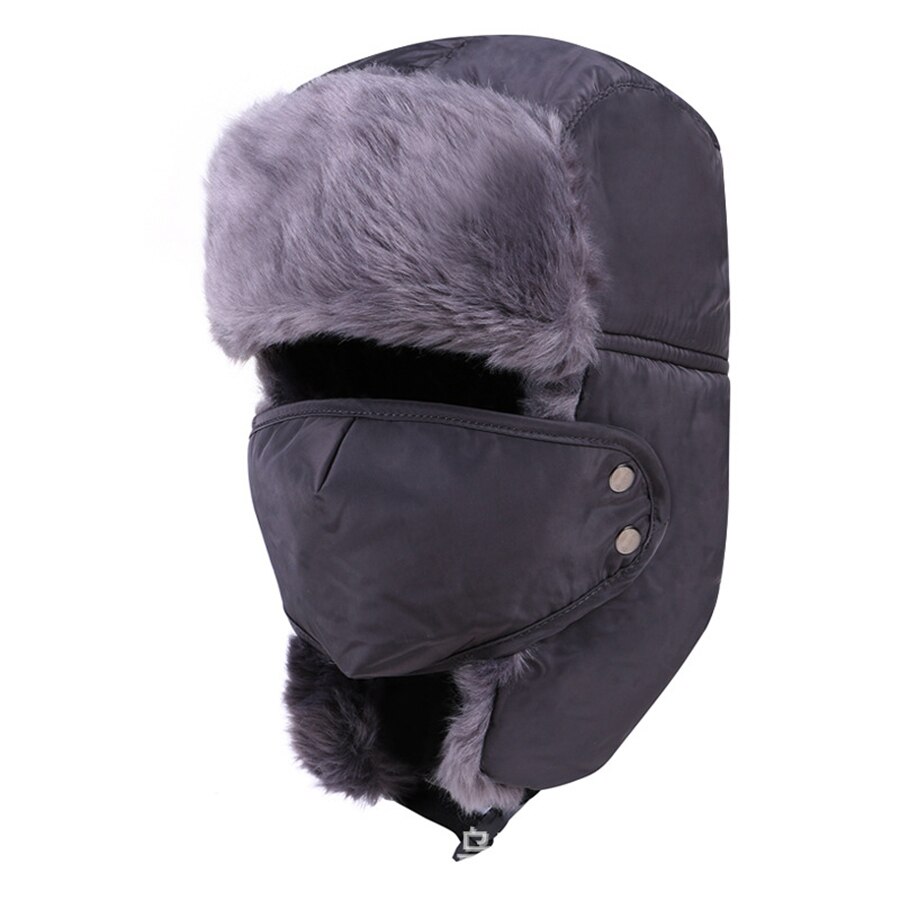 invierno ruso sombrero de algodón de las mujeres invierno/retro invierno Casual Hombre es trampero sombreros de gorros con pelo de piloto de bombardero sombreros máscara: gray