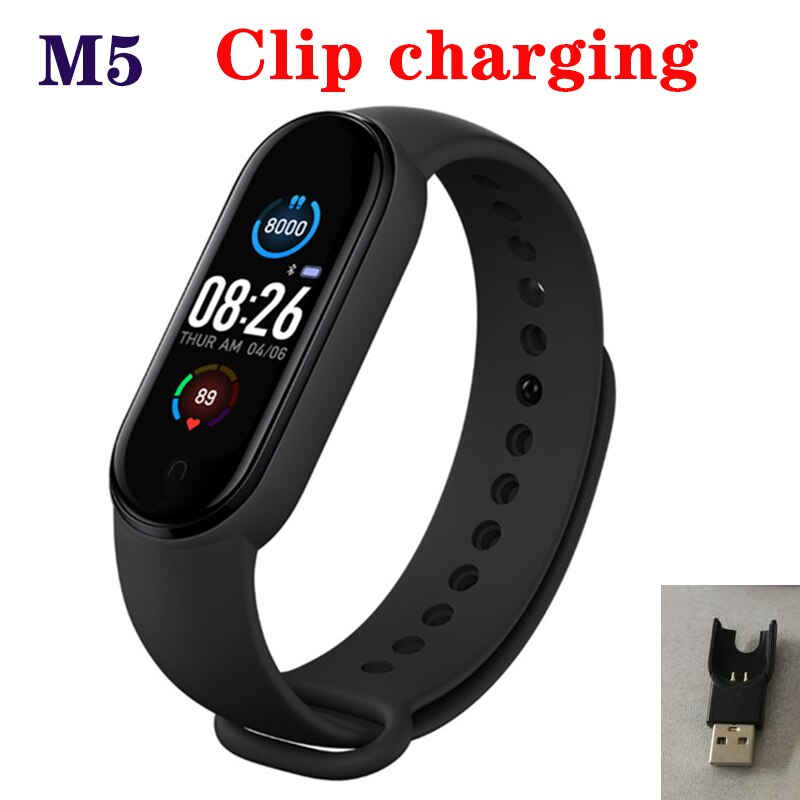 M5/m6 smarte sport band fitness spor skritteller hjertefrekvens blodtrykksmåler bluetooth smart klokke for iphone xiaomi android: A01-m5 svarte