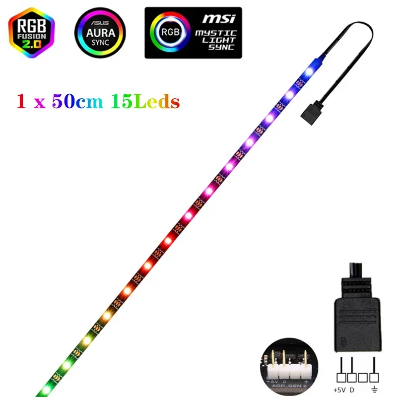 Bande lumineuse LED RGB WS2812B, 5V, 3 broches, adressable, pour ASUS AURA SYNC, MSI Mystic Light Sync, GIGABYTE: WHITE / Bleu