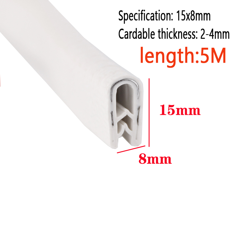 5m længder clmap fortykket panel u-formet gummitætningsliste kant gummibeskyttelsesliste metalplade kant gummiliste: Gråbrun