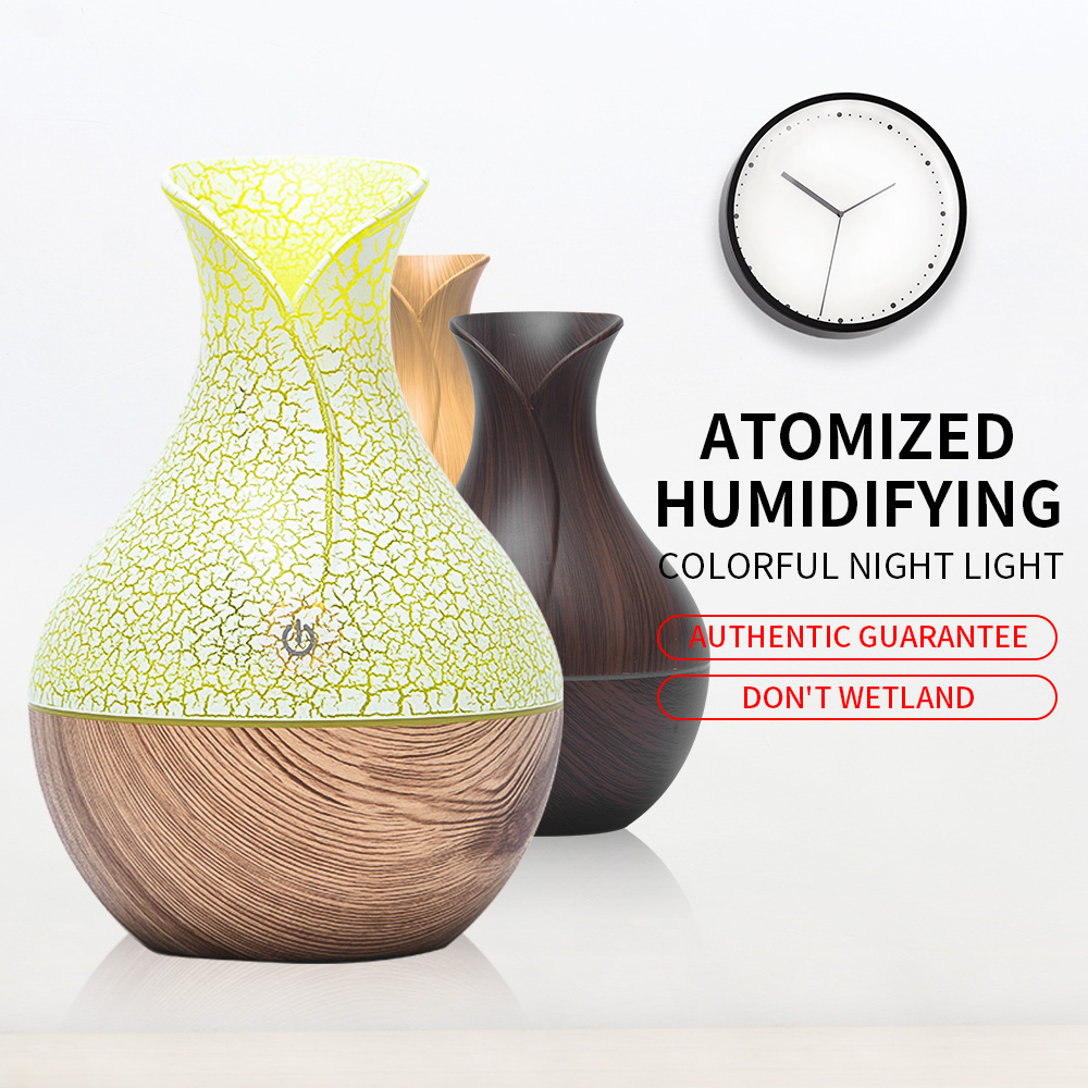 Mini Electric Air Humidifier USB Ultrasonic Aroma Essential Oil Diffuser Wood Grain Cool Mist Maker LED Light For Home Office