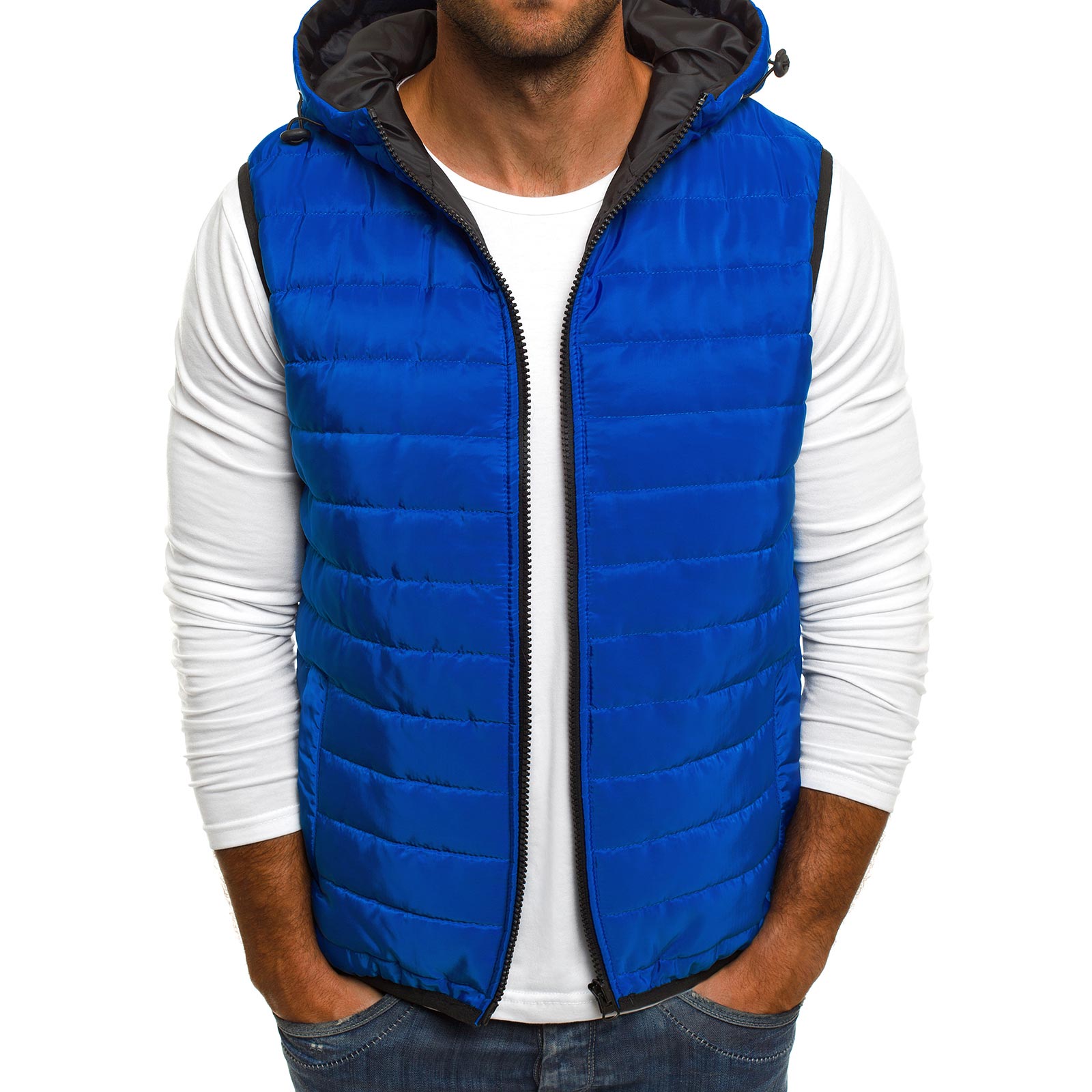 ZOGAA Parka gilets hommes printemps hiver sans manches vestes hommes gilet à capuche gilet manteaux décontractés Parkas surdimensionné: Bleu / XL