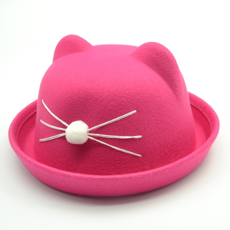child bowler hat wool felt Fedora hats for Women Girls Children solid Cat Ear formal cap trilby Sombrero Derby 6 colors