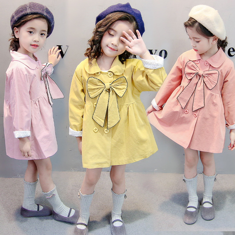 Children's Spring Autumn Kids Trench Coat With Bow Baby Girl Long Sleeve Double-Breasted Coat Girls Outerwear 2 3 4 5 6 Year Old