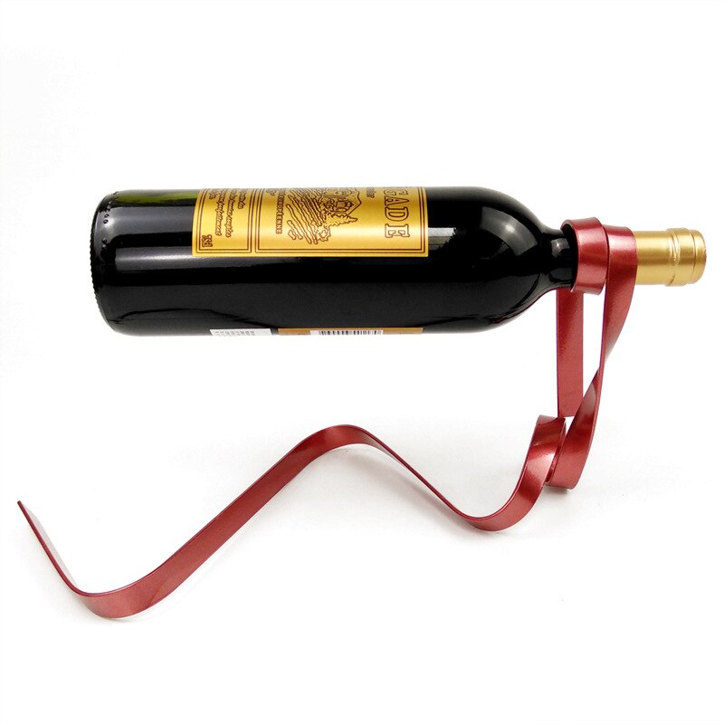 Magic Wine Bottle Racks Holder Stand Metal Iron Red Silk Ribbon Shaped Cabinet Display Ornaments Dinner Decoration Bar Kitchen