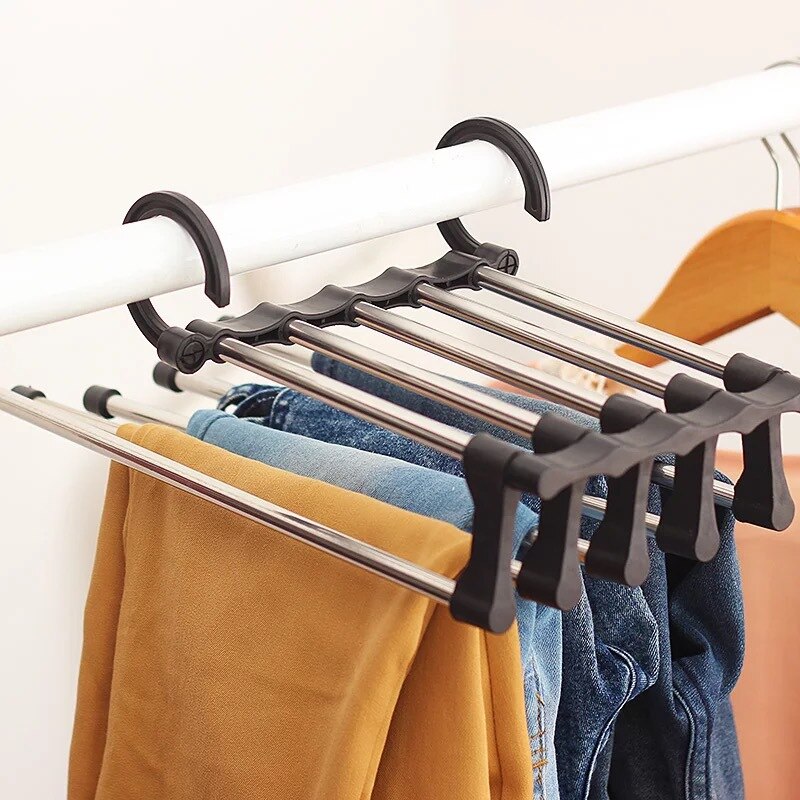 Rustfri stål tøj bøjle opbevaring organisation multifunktion magiske bukser rack garderobe tilbagetrækkelige pladsbesparende bøjler