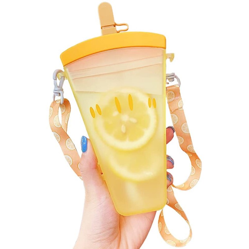 Plastic Water Bottles Cute Watermelon Ice Cream Water Bottle With Straw Bottle Anti-fall Portable Popsicle Cup Kids Water