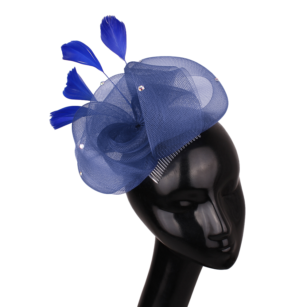 Velo de rejilla para mujer, tocado de boda, velos de novia elegantes con flores, accesorios de boda, tocado de novia a la: Azul