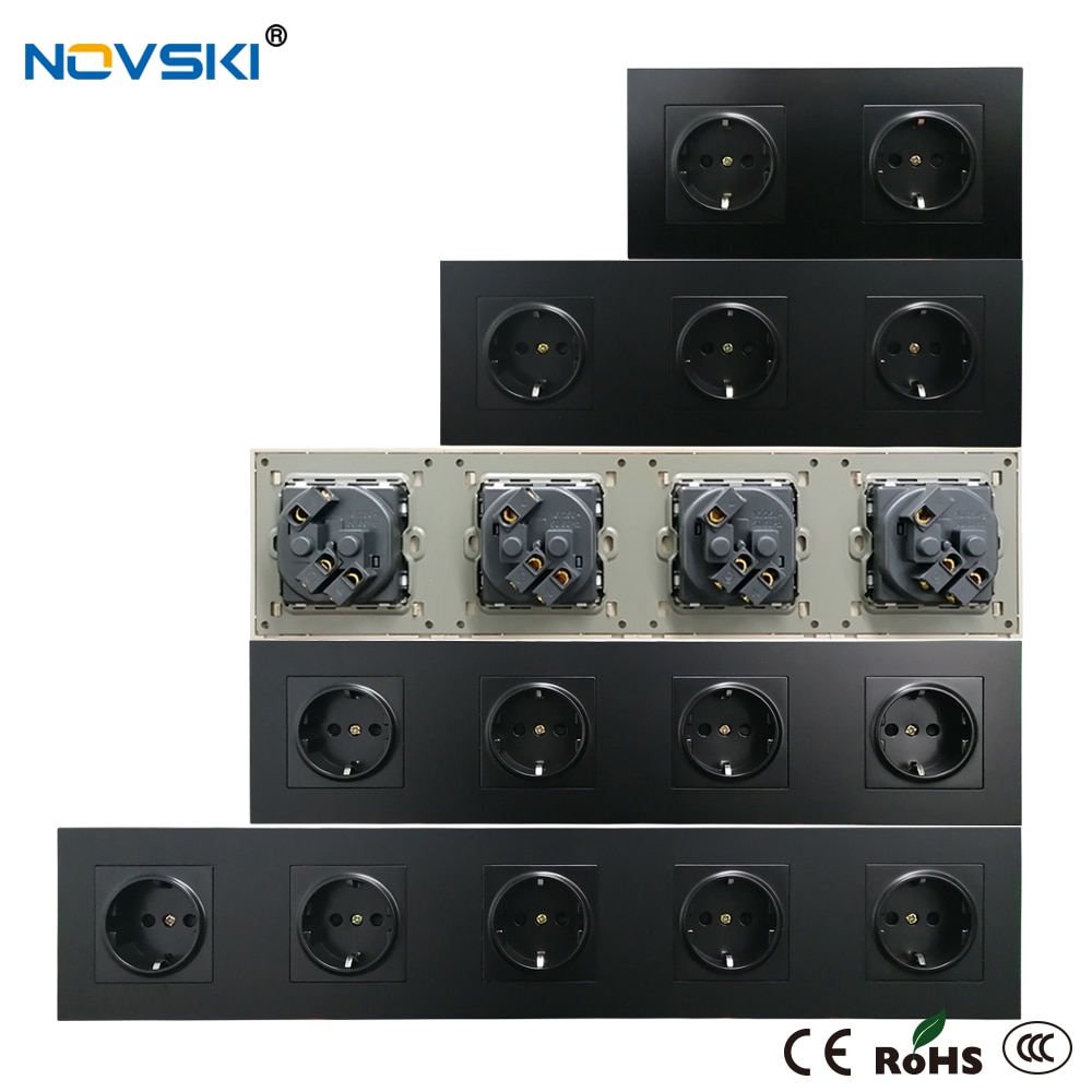 Prise murale à prises multiples noir | Standard ue, prise murale à cadre Quintuple, prise électrique 16A PC noir, garantie de 15 ans